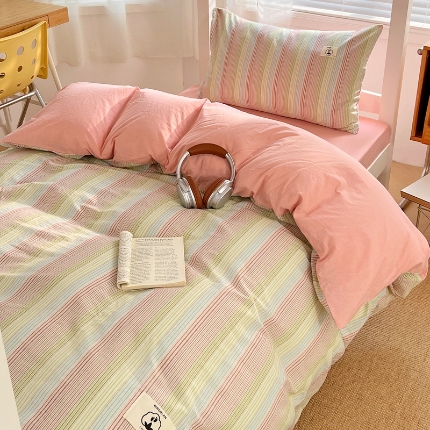 91家纺网 家纺一手货源 找家纺 （总）（总）2025新款色织全棉100％棉学生三件套宿舍寝室上下铺六件套大礼包组合套装