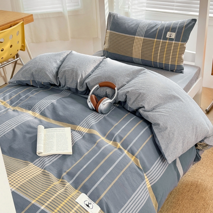 91家纺网 家纺一手货源 找家纺 （总）（总）2025新款色织全棉100％棉学生三件套宿舍寝室上下铺六件套大礼包组合套装