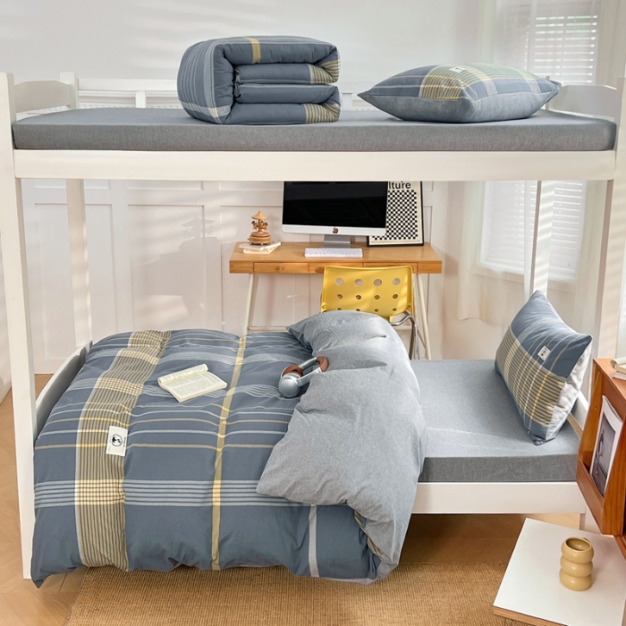 91家纺网 家纺一手货源 找家纺 （总）（总）2025新款色织全棉100％棉学生三件套宿舍寝室上下铺六件套大礼包组合套装