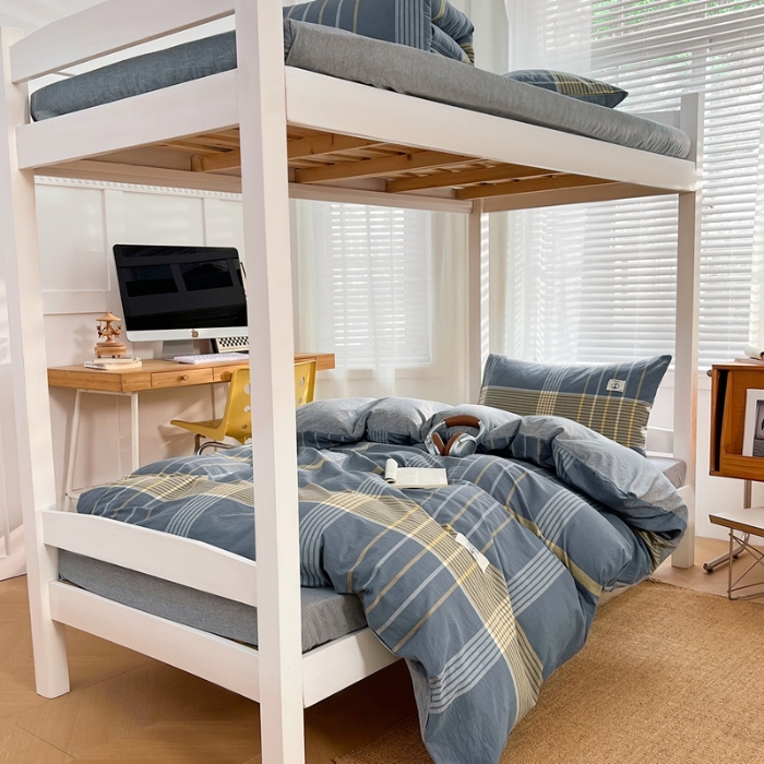 91家纺网 家纺一手货源 找家纺 （总）（总）2025新款色织全棉100％棉学生三件套宿舍寝室上下铺六件套大礼包组合套装