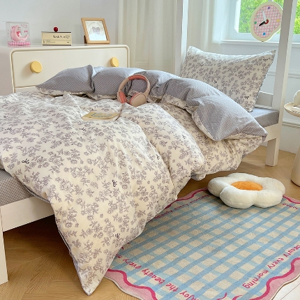 91家纺网 家纺一手货源 找家纺 （总）（总）2025新款13070全棉100％棉学生三件套小清新宿舍六件套大礼包寝室组合套装