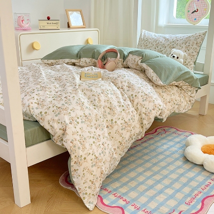 91家纺网 家纺一手货源 找家纺 （总）（总）2025新款13070全棉100％棉学生三件套小清新宿舍六件套大礼包寝室组合套装