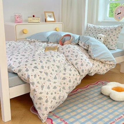 91家纺网 家纺一手货源 找家纺 （总）（总）2025新款13070全棉100％棉学生三件套小清新宿舍六件套大礼包寝室组合套装