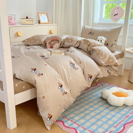 91家纺网 家纺一手货源 找家纺 （总）（总）2025新款13070全棉100％棉学生三件套小清新宿舍六件套大礼包寝室组合套装