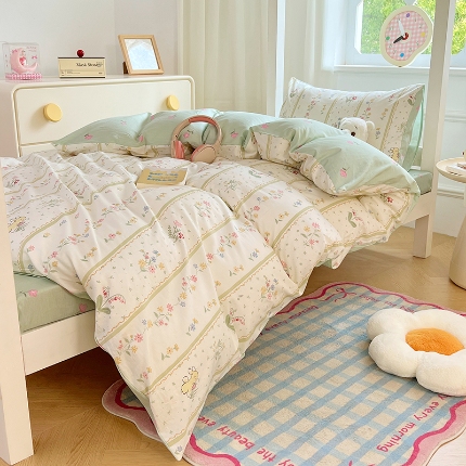 91家纺网 家纺一手货源 找家纺 （总）（总）2025新款13070全棉100％棉学生三件套小清新宿舍六件套大礼包寝室组合套装