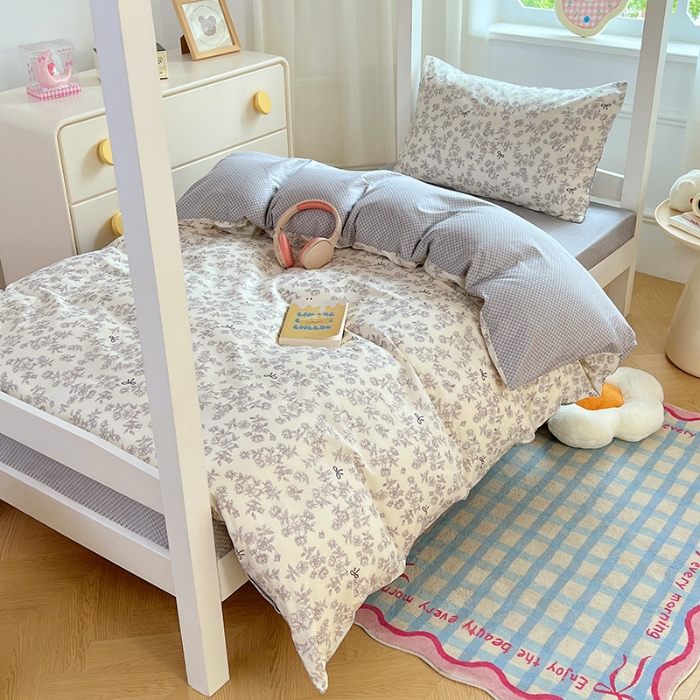 91家纺网 家纺一手货源 找家纺 （总）（总）2025新款13070全棉100％棉学生三件套小清新宿舍六件套大礼包寝室组合套装