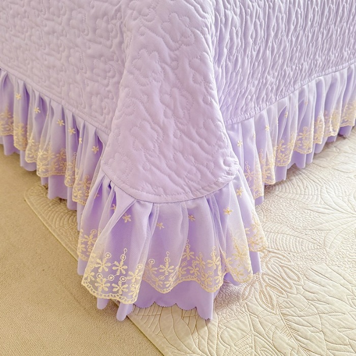 91家纺网 家纺一手货源 找家纺 苏米娜2025春夏新品韩版公主风超柔水洗棉床盖四件套刺绣针织棉双层纱纯棉棉麻全棉公主风床盖款四件套 秘密花园—梦幻紫