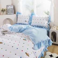 91家纺网 家纺一手货源 找家纺 （总）纯色雨家纺 2025新款花边卡通四件套数码印花中高端三件套-彩色派对,彩色派对