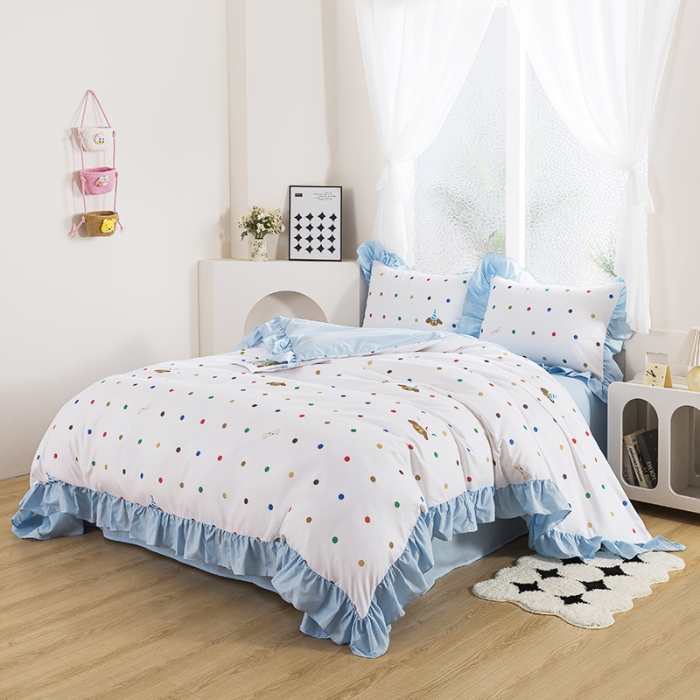 91家纺网 家纺一手货源 找家纺 （总）纯色雨家纺 2025新款花边卡通四件套数码印花中高端三件套-彩色派对