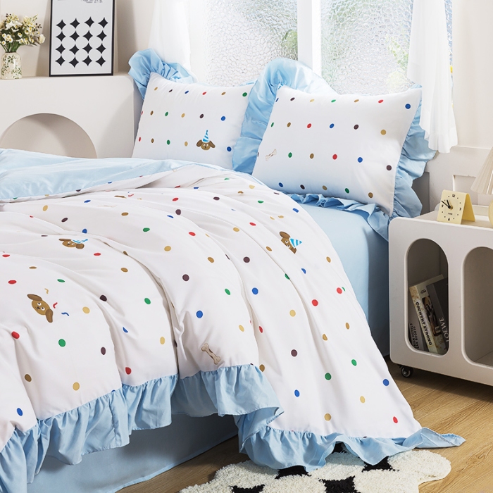 91家纺网 家纺一手货源 找家纺 （总）纯色雨家纺 2025新款花边卡通四件套数码印花中高端三件套-彩色派对