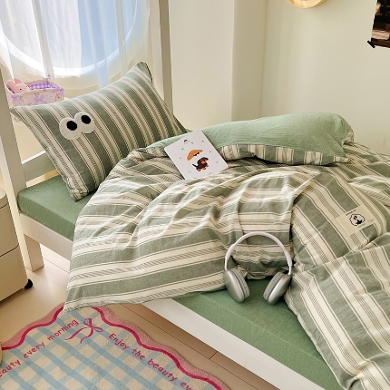 91家纺网 家纺一手货源 找家纺 （总）2025新款眼睛毛巾绣色织全棉100％棉学生三件套宿舍上下铺六件套大礼包组合套装