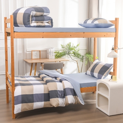 91家纺网 家纺一手货源 找家纺 （总）2025新款无印风水洗棉学生三件套宿舍上下铺大学生寝室六件套组合套装非全棉床品套件