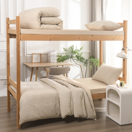 91家纺网 家纺一手货源 找家纺 （总）2025新款无印风水洗棉学生三件套宿舍上下铺大学生寝室六件套组合套装非全棉床品套件