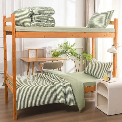 91家纺网 家纺一手货源 找家纺 （总）2025新款无印风水洗棉学生三件套宿舍上下铺大学生寝室六件套组合套装非全棉床品套件