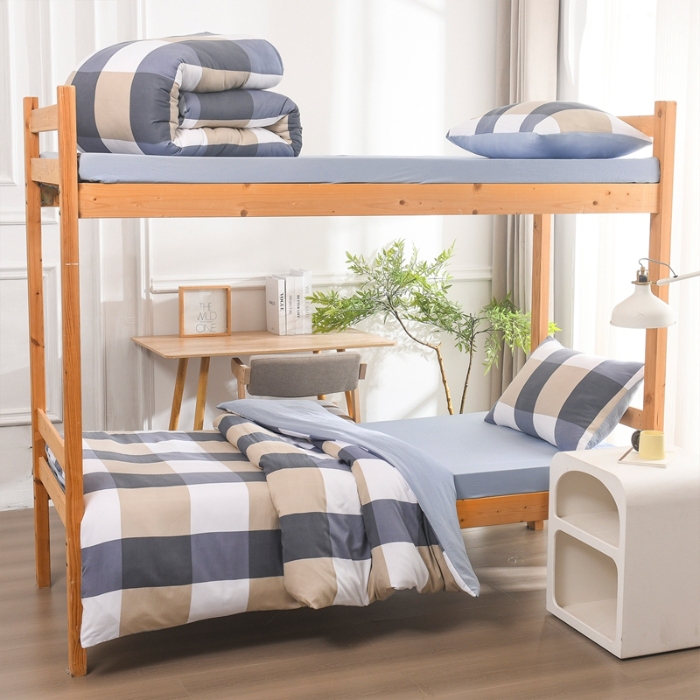 91家纺网 家纺一手货源 找家纺 （总）2025新款无印风水洗棉学生三件套宿舍上下铺大学生寝室六件套组合套装非全棉床品套件