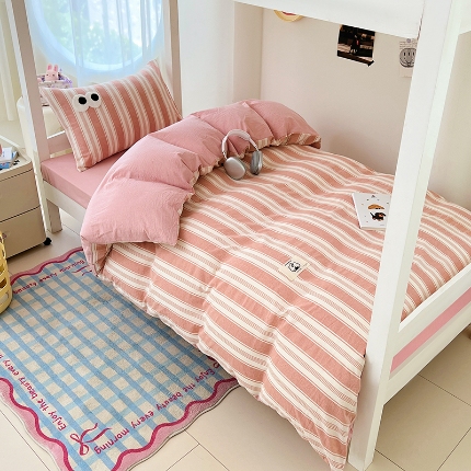 91家纺网 家纺一手货源 找家纺 （总）2025新款大眼睛毛巾绣色织全棉水洗棉大学生三件套寝室上下铺六件套组合套装