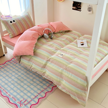 91家纺网 家纺一手货源 找家纺 （总）2025新款大眼睛毛巾绣色织全棉水洗棉大学生三件套寝室上下铺六件套组合套装