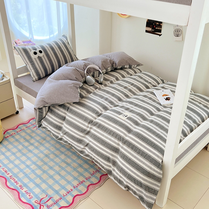 91家纺网 家纺一手货源 找家纺 （总）2025新款大眼睛毛巾绣色织全棉水洗棉大学生三件套寝室上下铺六件套组合套装