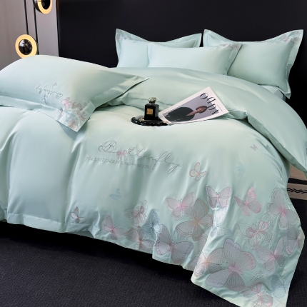 91家纺网 家纺一手货源 找家纺 （总）2025新款刺绣亲肤棉轻奢四件套 蝶舞的恋歌