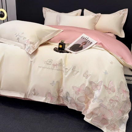 （总）2025新款刺绣亲肤棉轻奢四件套 蝶舞的恋歌