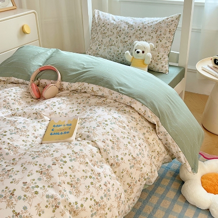 91家纺网 家纺一手货源 找家纺 （总）2025新款13070纯棉全棉100％棉学生三件套田园清新风宿舍六件套组合套装