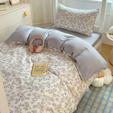 91家纺网 家纺一手货源 找家纺 （总）2025新款13070纯棉全棉100％棉学生三件套田园清新风宿舍六件套组合套装
