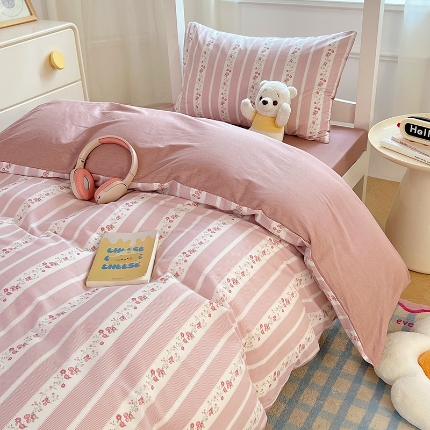 91家纺网 家纺一手货源 找家纺 （总）2025新款13070纯棉全棉100％棉学生三件套田园清新风宿舍六件套组合套装