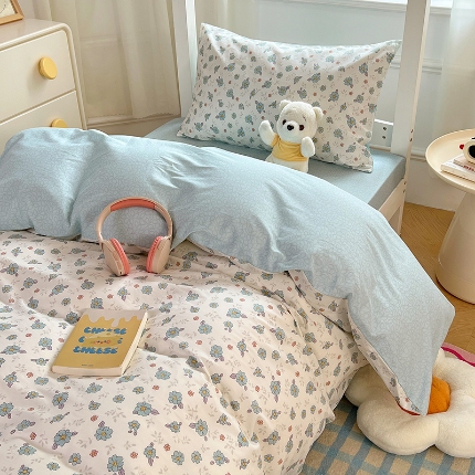 91家纺网 家纺一手货源 找家纺 （总）2025新款13070纯棉全棉100％棉学生三件套田园清新风宿舍六件套组合套装