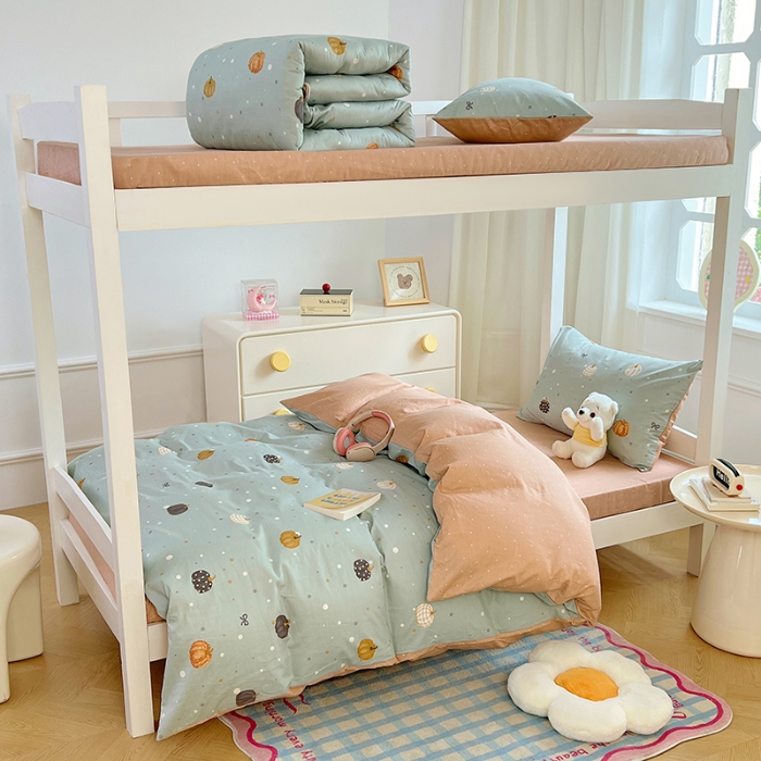 91家纺网 家纺一手货源 找家纺 （总）2025新款13070纯棉全棉100％棉学生三件套田园清新风宿舍六件套组合套装