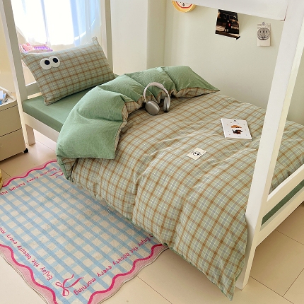 91家纺网 家纺一手货源 找家纺 （总）2025新款大眼睛毛巾绣多巴胺色织全棉水洗棉学生三件套宿舍四件套床单被套枕套床品套件