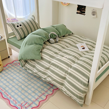 91家纺网 家纺一手货源 找家纺 （总）2025新款大眼睛毛巾绣多巴胺色织全棉水洗棉学生三件套宿舍四件套床单被套枕套床品套件