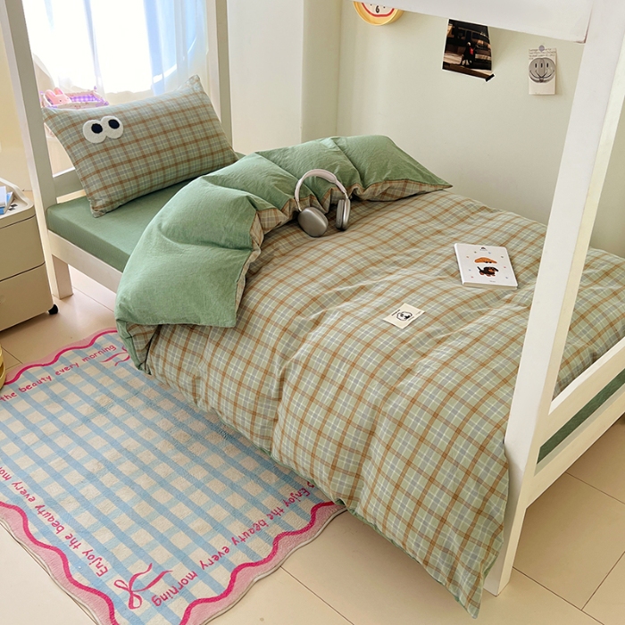 91家纺网 家纺一手货源 找家纺 （总）2025新款大眼睛毛巾绣多巴胺色织全棉水洗棉学生三件套宿舍四件套床单被套枕套床品套件