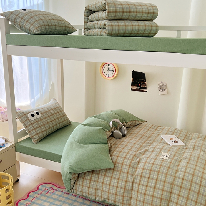 91家纺网 家纺一手货源 找家纺 （总）2025新款大眼睛毛巾绣多巴胺色织全棉水洗棉学生三件套宿舍四件套床单被套枕套床品套件