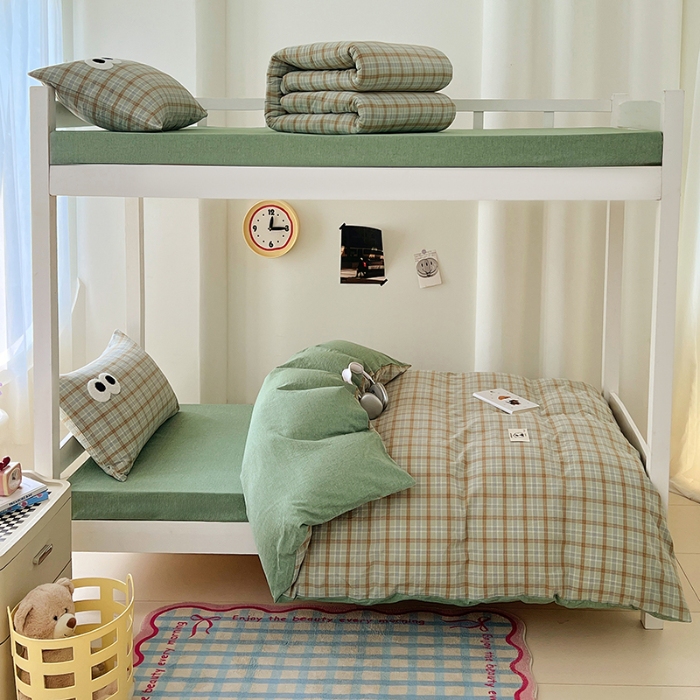 91家纺网 家纺一手货源 找家纺 （总）2025新款大眼睛毛巾绣多巴胺色织全棉水洗棉学生三件套宿舍四件套床单被套枕套床品套件