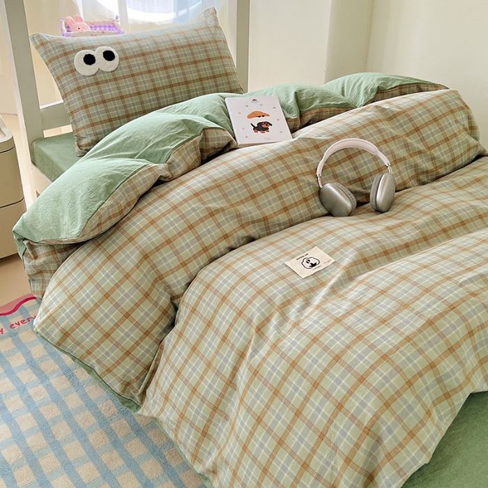 91家纺网 家纺一手货源 找家纺 （总）2025新款大眼睛毛巾绣多巴胺色织全棉水洗棉学生三件套宿舍四件套床单被套枕套床品套件