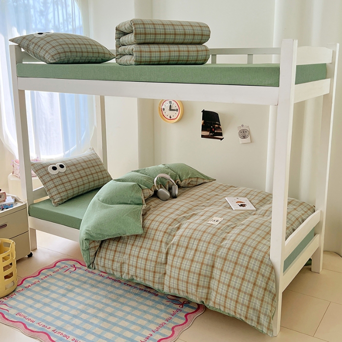 91家纺网 家纺一手货源 找家纺 （总）2025新款大眼睛毛巾绣多巴胺色织全棉水洗棉学生三件套宿舍四件套床单被套枕套床品套件