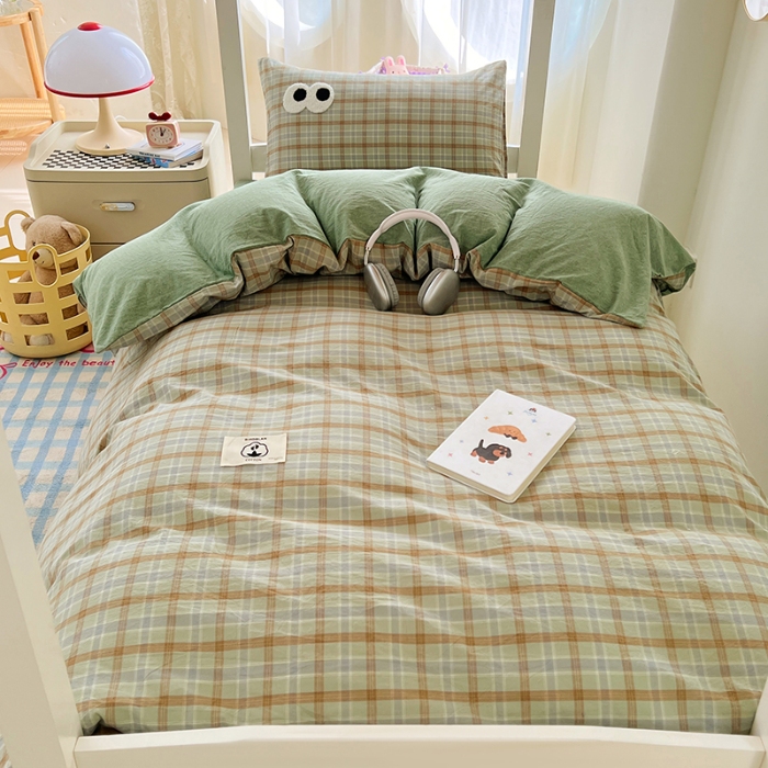 91家纺网 家纺一手货源 找家纺 （总）2025新款大眼睛毛巾绣多巴胺色织全棉水洗棉学生三件套宿舍四件套床单被套枕套床品套件