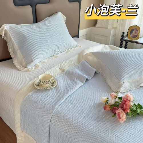 91家纺网 家纺一手货源 找家纺 （总）A类纯棉色织水洗棉床盖240*260CM全棉条纹三件套花边格子四季通用