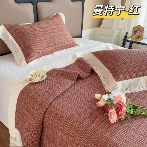 91家纺网 家纺一手货源 找家纺 （总）A类纯棉色织水洗棉床盖240*260CM全棉条纹三件套花边格子四季通用