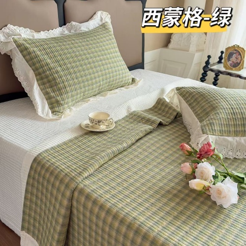 91家纺网 家纺一手货源 找家纺 （总）A类纯棉色织水洗棉床盖240*260CM全棉条纹三件套花边格子四季通用