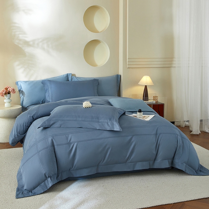 91家纺网 家纺一手货源 找家纺 金太阳80支婴肤全棉磨毛四件套 阳光蓝色