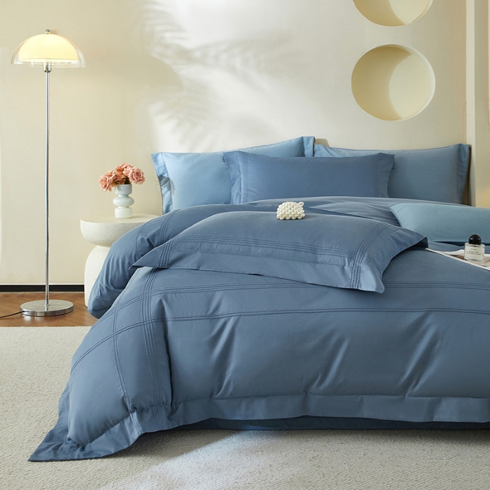 91家纺网 家纺一手货源 找家纺 金太阳80支婴肤全棉磨毛四件套 阳光蓝色