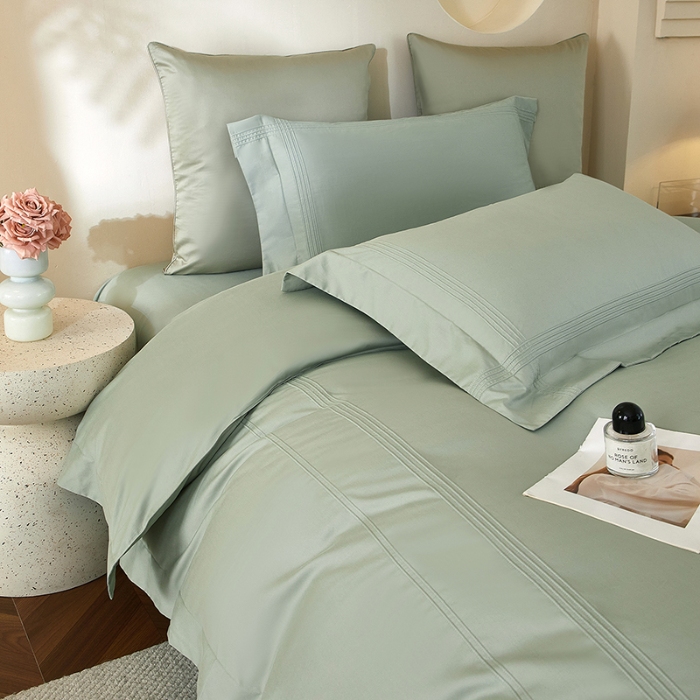 91家纺网 家纺一手货源 找家纺 金太阳80支婴肤全棉磨毛四件套 阳光鼠尾草绿