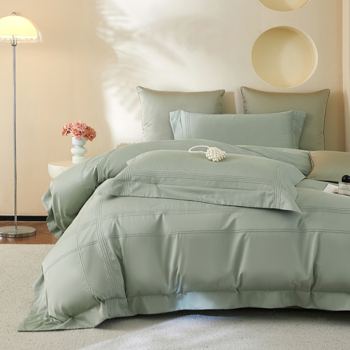 91家纺网 家纺一手货源 找家纺 金太阳80支婴肤全棉磨毛四件套 阳光鼠尾草绿