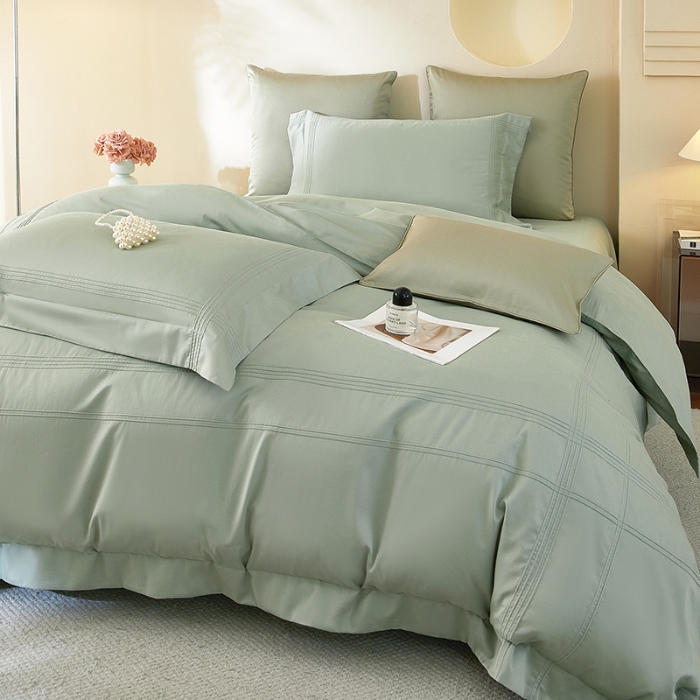 91家纺网 家纺一手货源 找家纺 金太阳80支婴肤全棉磨毛四件套 阳光鼠尾草绿