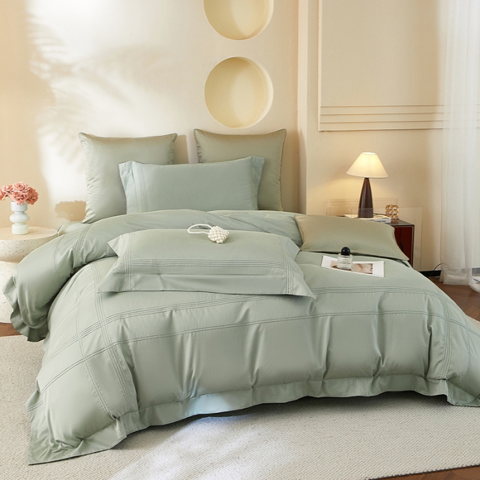 91家纺网 家纺一手货源 找家纺 金太阳80支婴肤全棉磨毛四件套 阳光鼠尾草绿