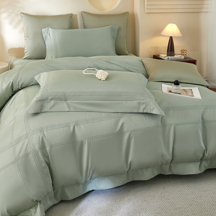 91家纺网 家纺一手货源 找家纺 金太阳80支婴肤全棉磨毛四件套 阳光鼠尾草绿