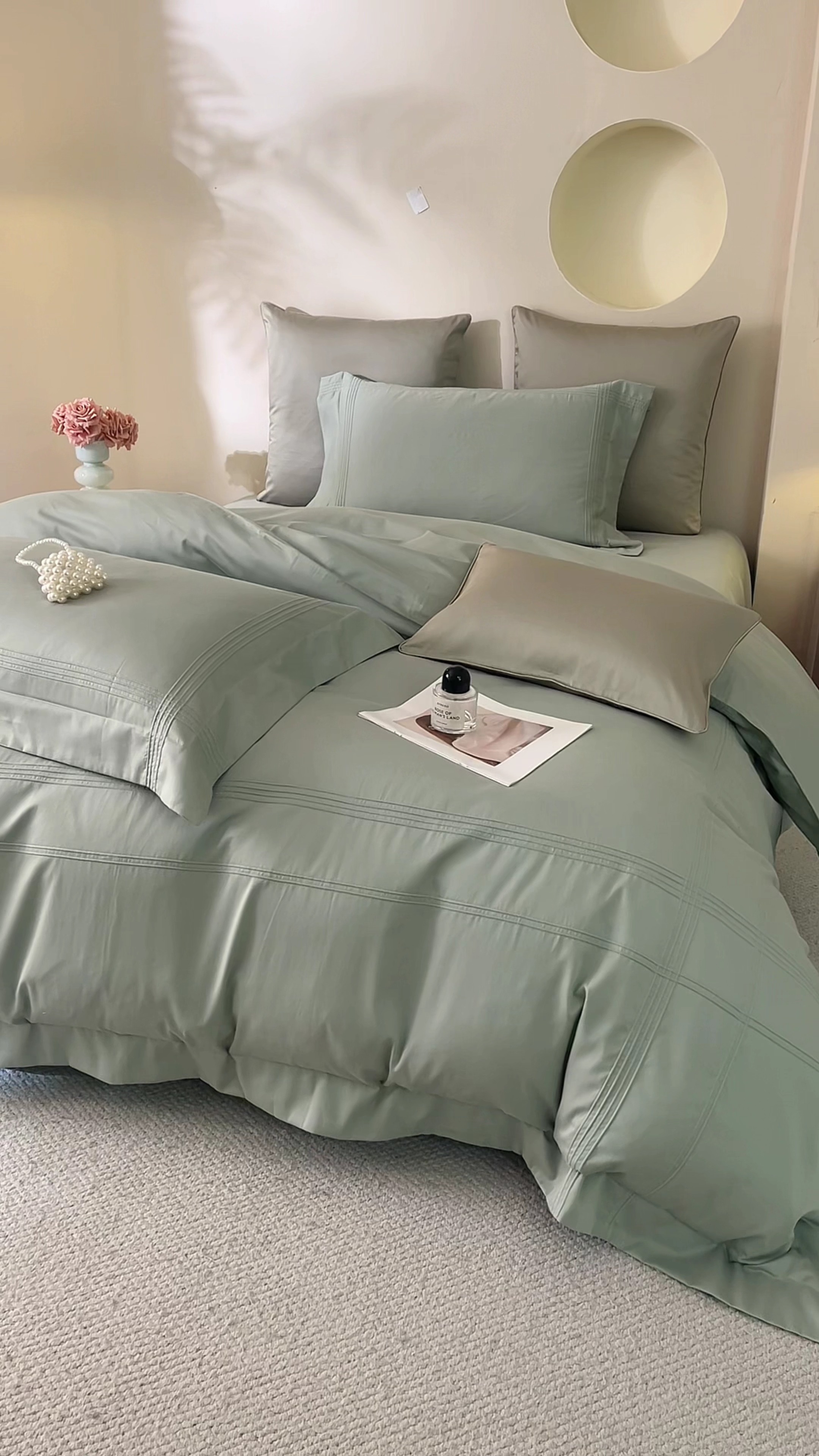 91家纺网 家纺一手货源 找家纺 金太阳80支婴肤全棉磨毛四件套 阳光鼠尾草绿