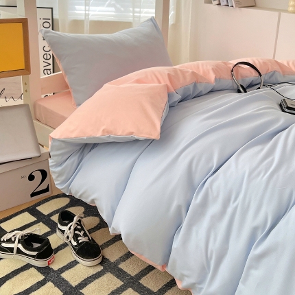 91家纺网 家纺一手货源 找家纺 （总）2025新款纯色双拼水洗棉大学生三件套宿舍寝室四件套床单被套枕套床品套件
