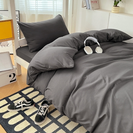 91家纺网 家纺一手货源 找家纺 （总）2025新款纯色双拼水洗棉大学生三件套宿舍寝室四件套床单被套枕套床品套件